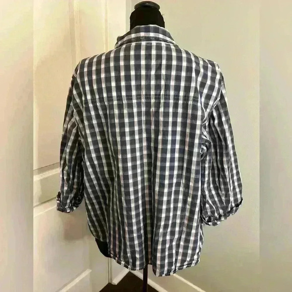 Vintage Talbots Womand Plus Size Women’s 16W Blue/Grey Plaid Button Down Blouse - Picture 3 of 10